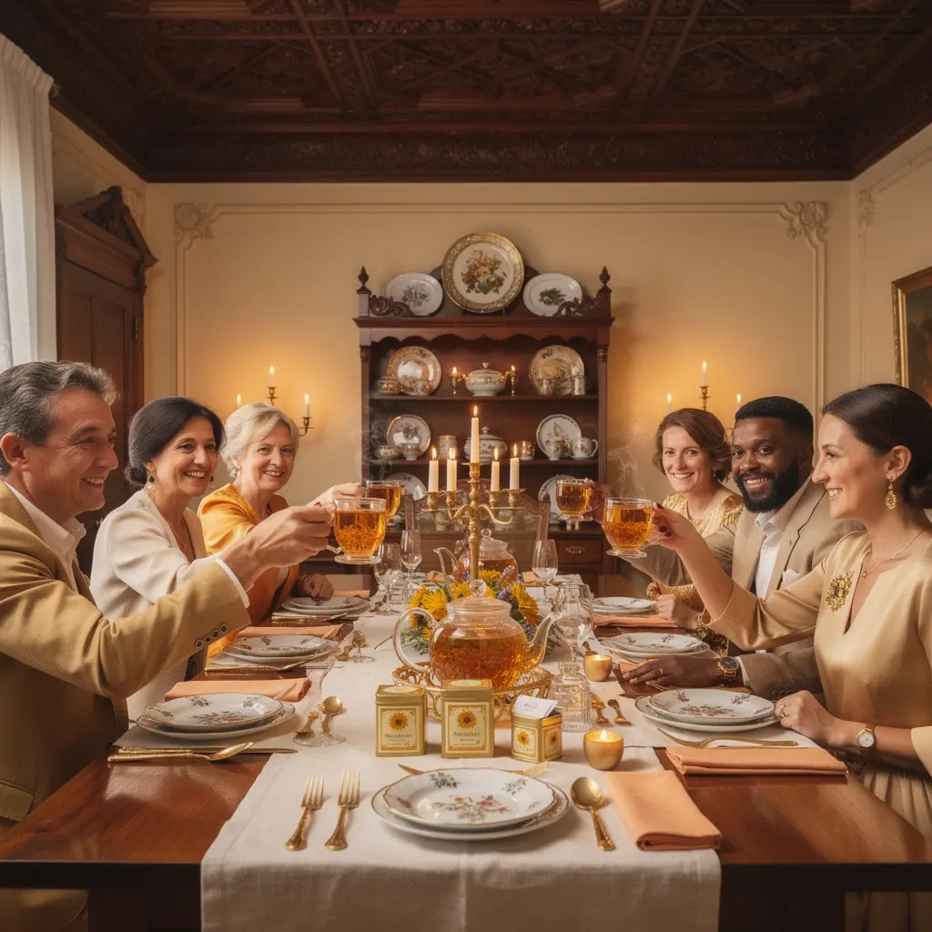 Frissítő körömvirág tea, amely aranyszínben tündököl.